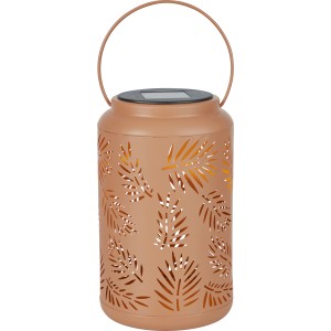 Lanterne solaire LED en terracotta avec motif de feuilles, Ø 12x20cm, pour jardin et balcon.