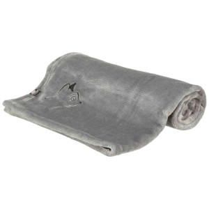Couverture pour chien Trixie Nilay en polyester gris, 70x50 cm, motif chat, enroulée.