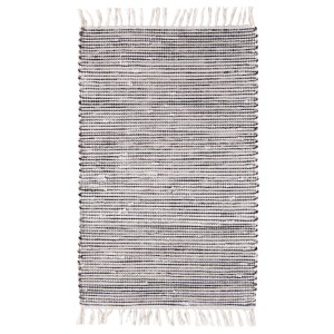 Tappeto Kentucky, bianco e nero, 60x120 cm. Tappeto in lana con frange.