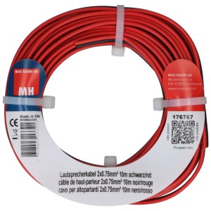 Cavo per altoparlanti Max Hauri, 2x0,75 mm², 10 m, nero-rosso arrotolato.