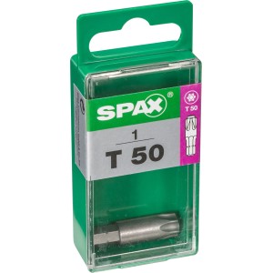 Spax Bit T-Star plus T 50 in scatola di plastica verde.