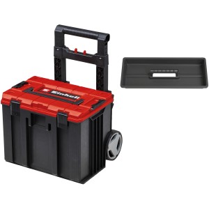 Einhell E-Case L mallette à outils avec roulettes et insert amovible, rouge/noir.