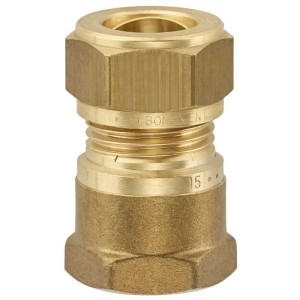 Raccordo a compressione in ottone, 15 mm x 1/2 IG, per tubi acqua potabile.
