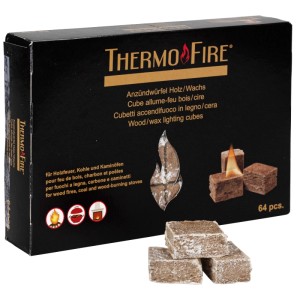 Thermofire allume-feu bois/cire, 64 pièces, pour barbecue, cheminée et poêle.