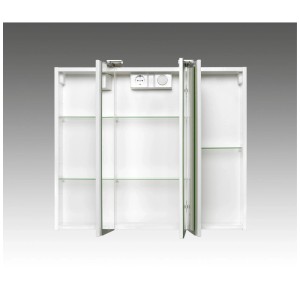 Armoire de toilette Jokey Jarvis avec 3 portes miroir en verre cristal, éclairage LED, prise et étagères en verre.