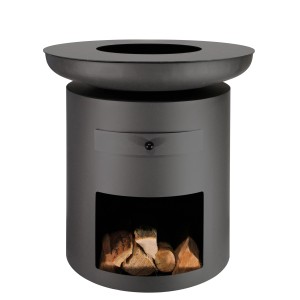Colonne de barbecue Buschbeck Sioux avec anneau de gril, ronde, 80 cm. Brasero avec compartiment à bois et tiroir à cendres.