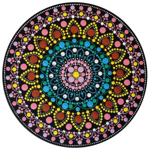 Set Aladine Dot Art: pannello in MDF con motivo a punti colorati, inclusa stencil (30x30 cm) per stencil.
