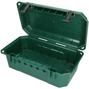 Safety Box L IP54 verde aperta per distributore in ambienti umidi, scatola cavi per esterni.