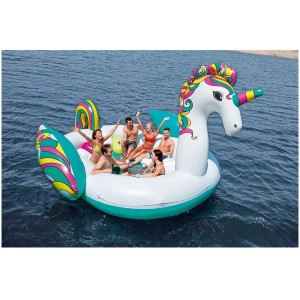 Île gonflable licorne Bestway pour 6 personnes sur l'eau. Design coloré, avec porte-gobelets.