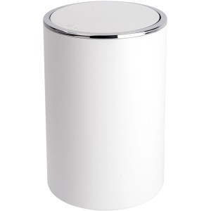 Wenko Pattumiera basculante Inca, 5 l, bianca con bordo cromato. Cestino cosmetico per bagno e WC.