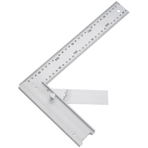 Équerre LUX avec languette 300 mm Comfort, outil de mesure argenté avec échelle et rapporteur.