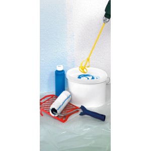 Miscelatore per vernici LUX giallo 100 mm in secchio, con rullo e vernice. Ideale per miscelare vernici.
