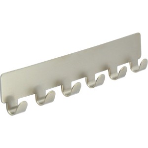 Selbstklebende Siro Hakenleiste, matt vernickelt, mit 6 Haken und 240 mm Länge.