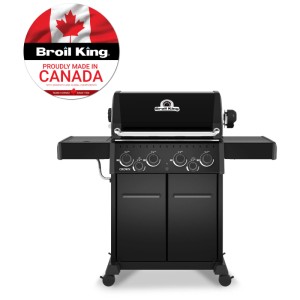 Broil King Crown 490 Shadow Gasgrill, Gusseisen, Schwarz. Gasgrill mit Seitenkocher und Drehspieß.