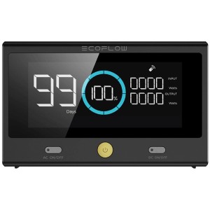 Telecomando EcoFlow nero per il controllo di impianti solari/power station con display.