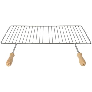 Grille coulissante Nouvel, 62,2 x 38 cm, en acier inoxydable avec poignées en bois pour cheminée de jardin.
