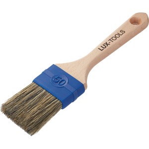 Pennello per cera LUX, 50 mm, con manico in legno e ghiera blu. Ideale per applicare cera e olio.