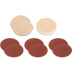 Einhell Kit de bonnettes de polissage et de disques abrasifs, 9 pièces pour l'entretien automobile avec papier de verre, bonnettes de polissage et fixation en mousse.