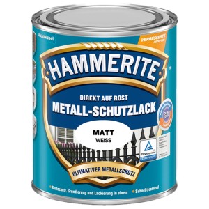 Dose Hammerite Metall-Schutzlack Weiss matt, Rostschutz, Grundierung und Lack in einem.