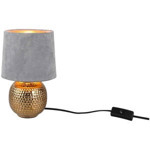Tischleuchte Sophia in Gold/Grau mit Samtschirm, moderne Design-Tischlampe für Wohnraum.