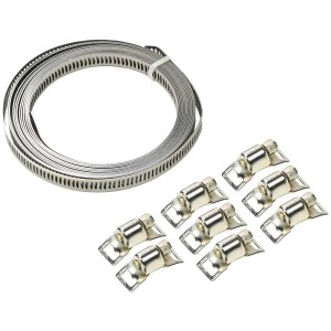 Kit de colliers de serrage universels 9 pièces avec bande de 3 m et 8 verrous pour fixation de tuyau individuelle.