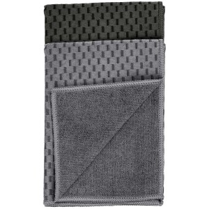 Panni in microfibra Miko, set da 2, nero/grigio, 40x60cm. Panni con motivo a nido d'ape e lato a pelo alto.