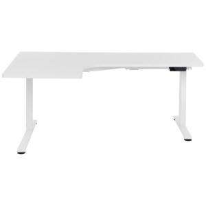Bureau d'angle Destines blanc en L, réglable électriquement en hauteur. Table de bureau moderne.