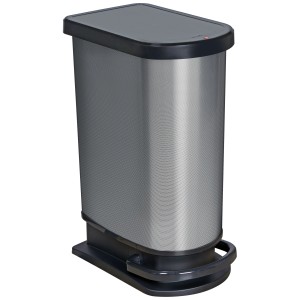 Rotho Pattumiera a pedale Paso mono cromata, 50 litri. Cestino in plastica con coperchio silenzioso.