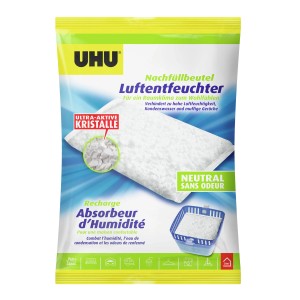 UHU Recharge déshumidificateur 450g : Sac avec cristaux pour réduire l'humidité.