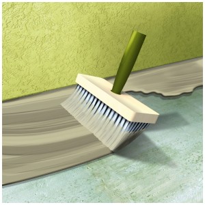 Application d'un produit d'étanchéité pour balcon MEM avec une brosse sur le sol, catégorie : produits d'étanchéité pour la construction.