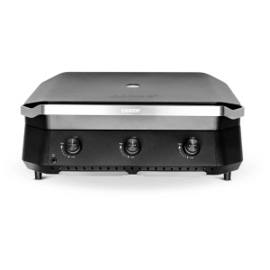 Grill a gas Cozze G-80 nero con 3 bruciatori e coperchio. Grill compatto per esterni.