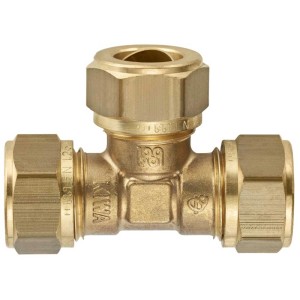 Té en laiton brut, 15x15 mm, avec raccord à compression pour plomberie et eau potable.