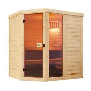 Sauna modulaire Weka Laukkala 2, ensemble avec poêle et éclairage, bois d'épicéa avec porte en verre.