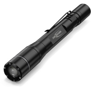 Lampe stylo rechargeable Ansmann PL900 noire en aluminium robuste, LED 850 lm, avec clip.