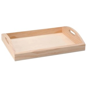 Glorex Serviertablett aus Kiefernholz, 37x28x7cm, mit Griffen, ideal zum Bemalen und Dekorieren.