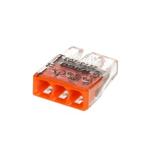 Morsetto Wago a 3 poli, rosso, per connessioni elettriche sicure e rapide.