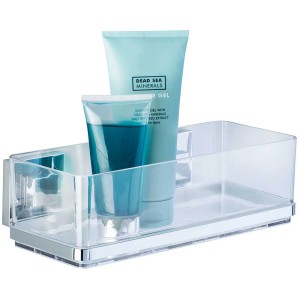 Wenko Étagère murale Vacuum-Loc Quadro, étagère de douche en acier inoxydable et plastique transparent.