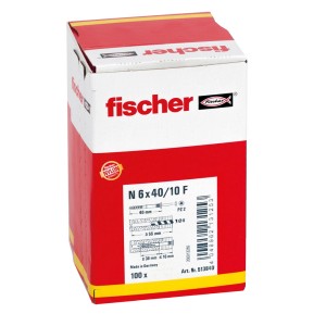 Tasselli a chiodo Fischer N 6 x 60/30 S, 50 pezzi, in confezione rossa e bianca. Tassello per montaggio rapido a percussione.