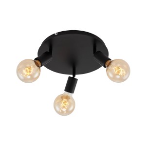 Plafonnier noir Briloner 3 spots Pearl avec trois douilles E27 (ampoules non incluses).