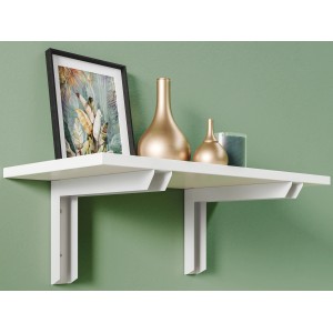 Console blanche résistante (25x40 cm) avec étagère sur mur vert. Rayonnages et étagères.