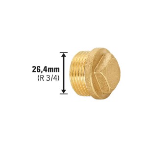 Tappo filettato in ottone 26,4 mm (R 3/4) per chiudere in modo sicuro i raccordi filettati.