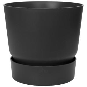 Vaso da fiori Elho Greenville nero rotondo (Ø 18 cm) con sottovaso integrato.