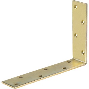 Équerre de fixation jaune zingué 240x160x50 mm pour constructions bois légères.