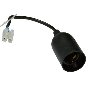 Schwarze E27 Renovierfassung mit Kabel und Klemmen für Lampeninstallation.
