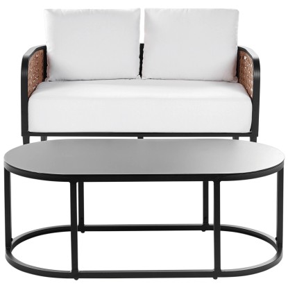 Beliani Lounge-Set Montefalco mit Tisch Aluminium Weiss 2-Sitzer