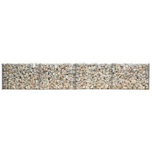 Grillage de mur gabion courbé, 118x10x40 cm, rempli de pierres claires. Idéal pour bordures de jardin.