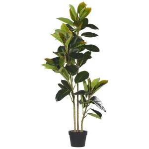 Pianta artificiale Ficus Elastica, alta 134 cm, in vaso nero. Pianta decorativa da interno.