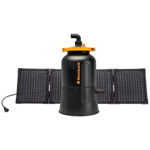 Sistema di filtraggio solare Steinbach FXS38 con pompa filtro e pannello solare per piscine.