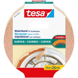 Tesa Ruban de masquage courbes, rouleau de 25m. Ruban flexible pour masquer les courbes et formes irrégulières.