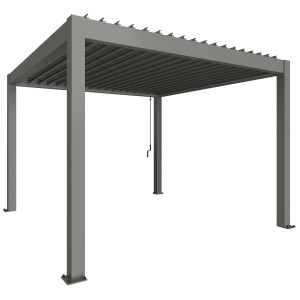Pergola Biohort, grigio quarzo metallizzato, 3,5x3,5 m. Copertura moderna per terrazzi con lamelle regolabili.